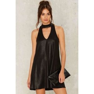 Nasty Gal Twilight Zone Black Metallic Shift Dress